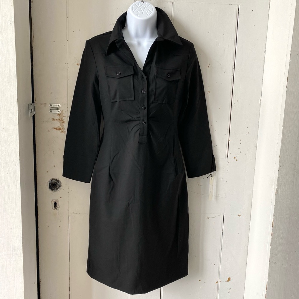 Fashionista Black Button Down Stretch Shirt Dress
